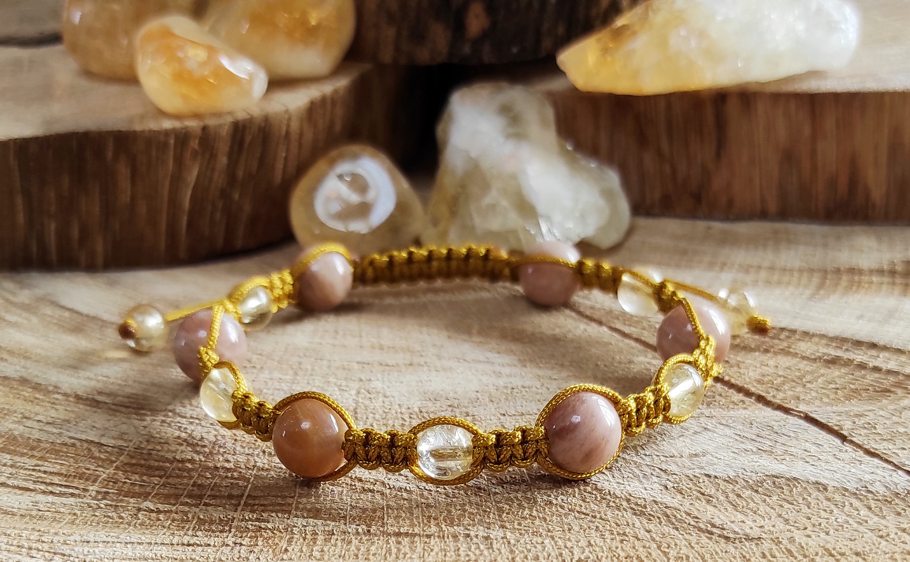 Bransoletka w kolorze złotym, Kamienie naturalne. Cytryn, kamień słoneczny. Bransoletka damska