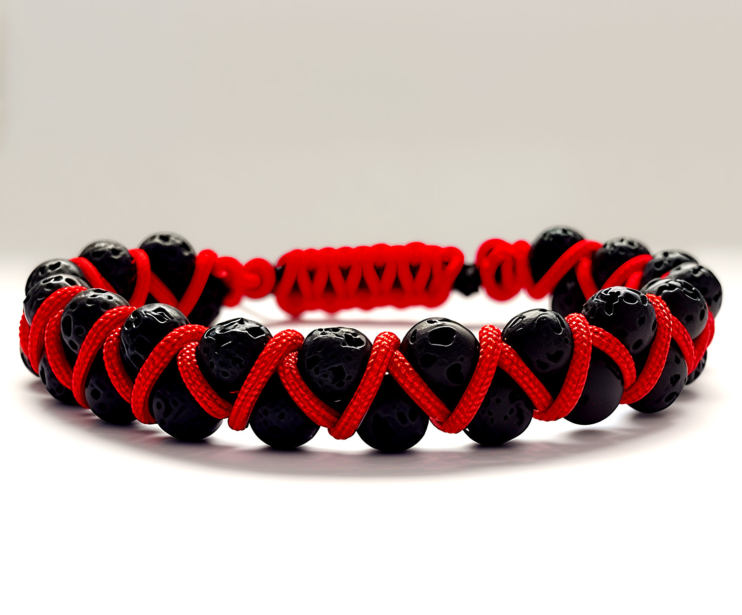 Męska Bransoletka z Lawy Wulkanicznej – Kamienie Naturalne, Czerwony Sznurek, Talizman dla Czakry Podstawy